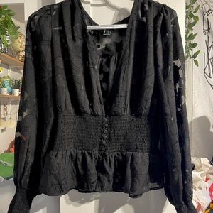 Black lace floral long sleeve top